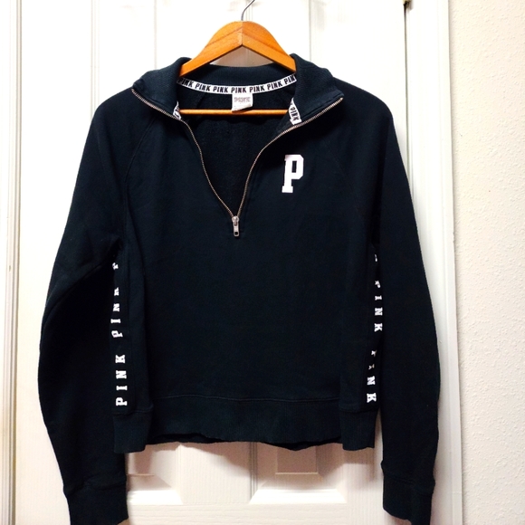 Y2K Victoria's Secret PINK DOG SPELLOUT LOGO ACADEMIA Half Zip Sweatshirt XS - Picture 1 of 10